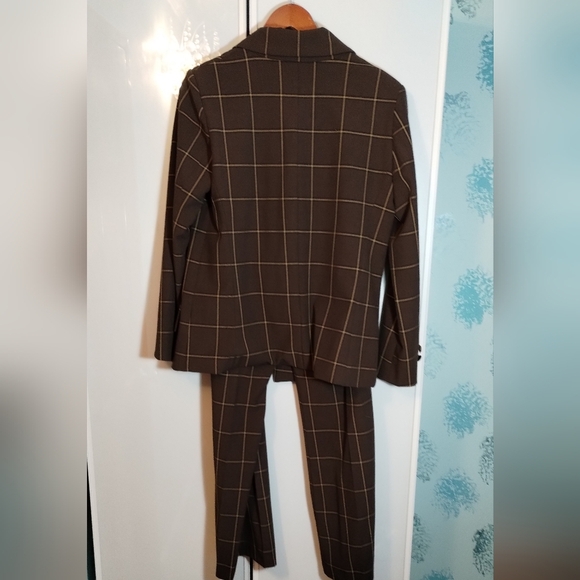 NWT Peace of Cloth Espresso Windowpane Steely Jacket + Pants Suit Set Sz M - Picture 5 of 5